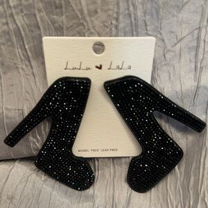 Black Glitter High Heel Earrings
